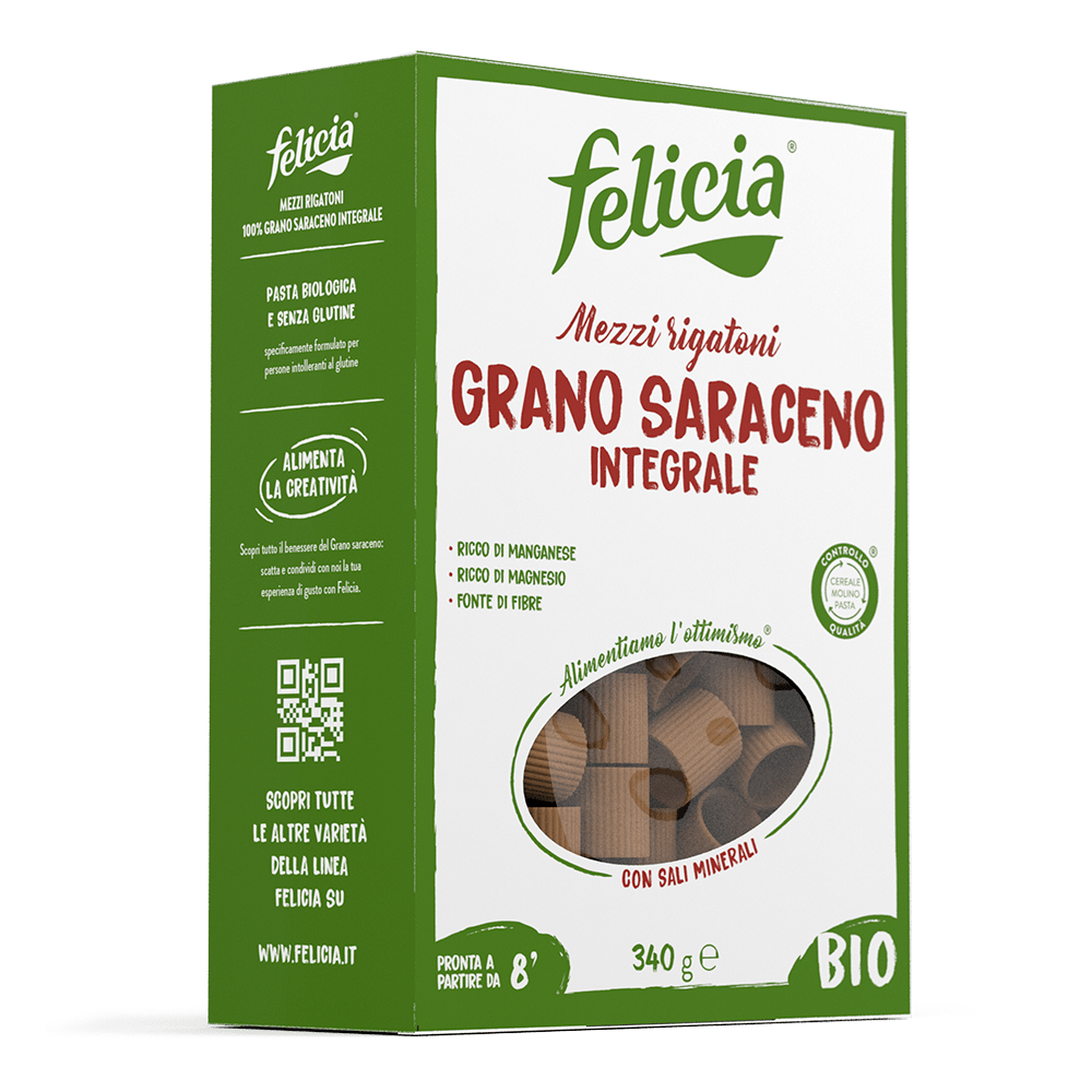 Mezzi Rigatoni Senza Glutine di Grano Saraceno Integrale - Pasta Felicia