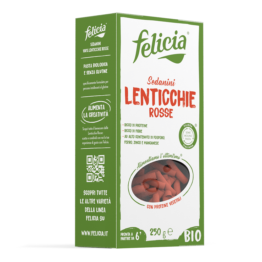 Sedanini Senza Glutine di Lenticchie Rosse - Pasta Felicia