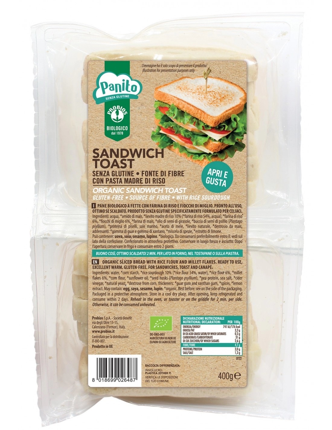 Pane Sandwich Toast Senza Glutine - Probios