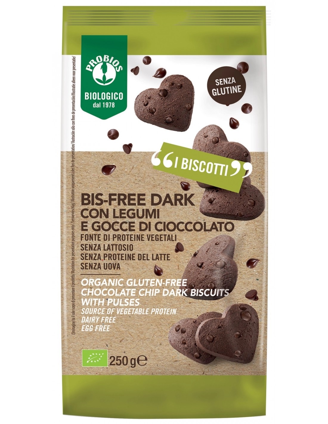 Biscotti Senza Glutine Bis-Free Dark con Legumi e Gocce di Cioccolato - Probios