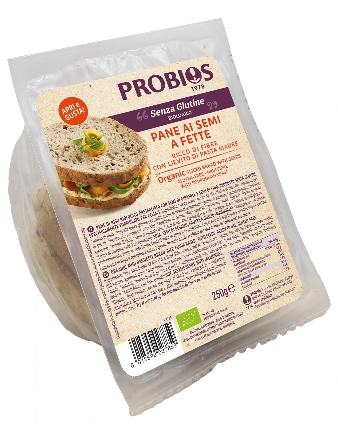 PANE A FETTE CON SEMI SENZA GLUTINE 250g -  Probios