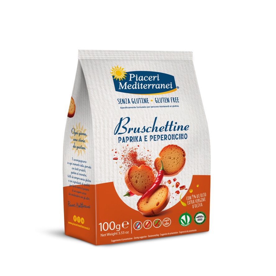 Bruschettine Paprika e Peperoncino Senza Glutine 100 g - Piaceri Mediterranei