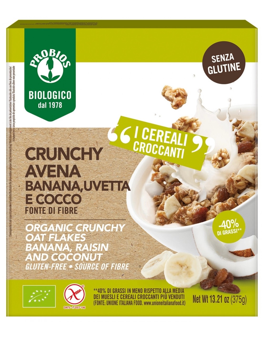 Cereali Crunchy Avena Banana Uvetta e Cocco Senza Glutine - Probios