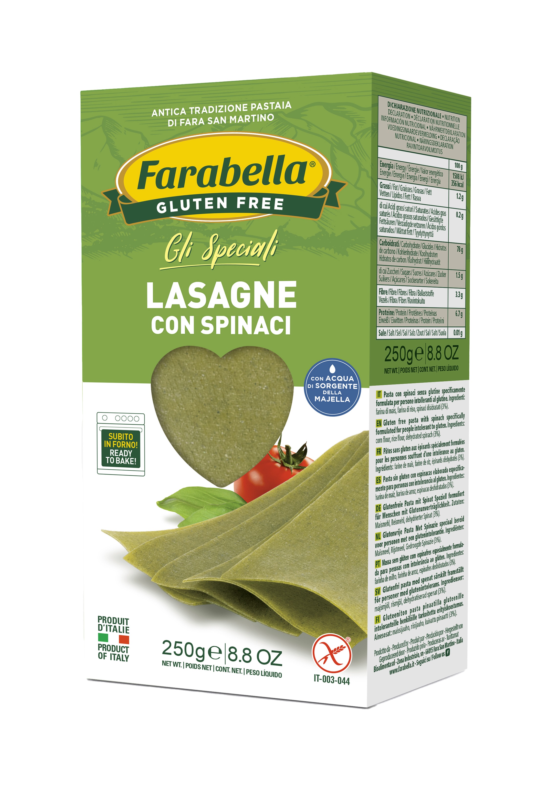 Lasagne agli Spinaci Senza Glutine - Farabella