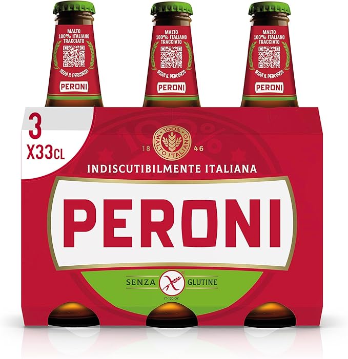 Birra Peroni 4.7% Senza Glutine - Pack con 3 Birre in Bottiglia da 33cl