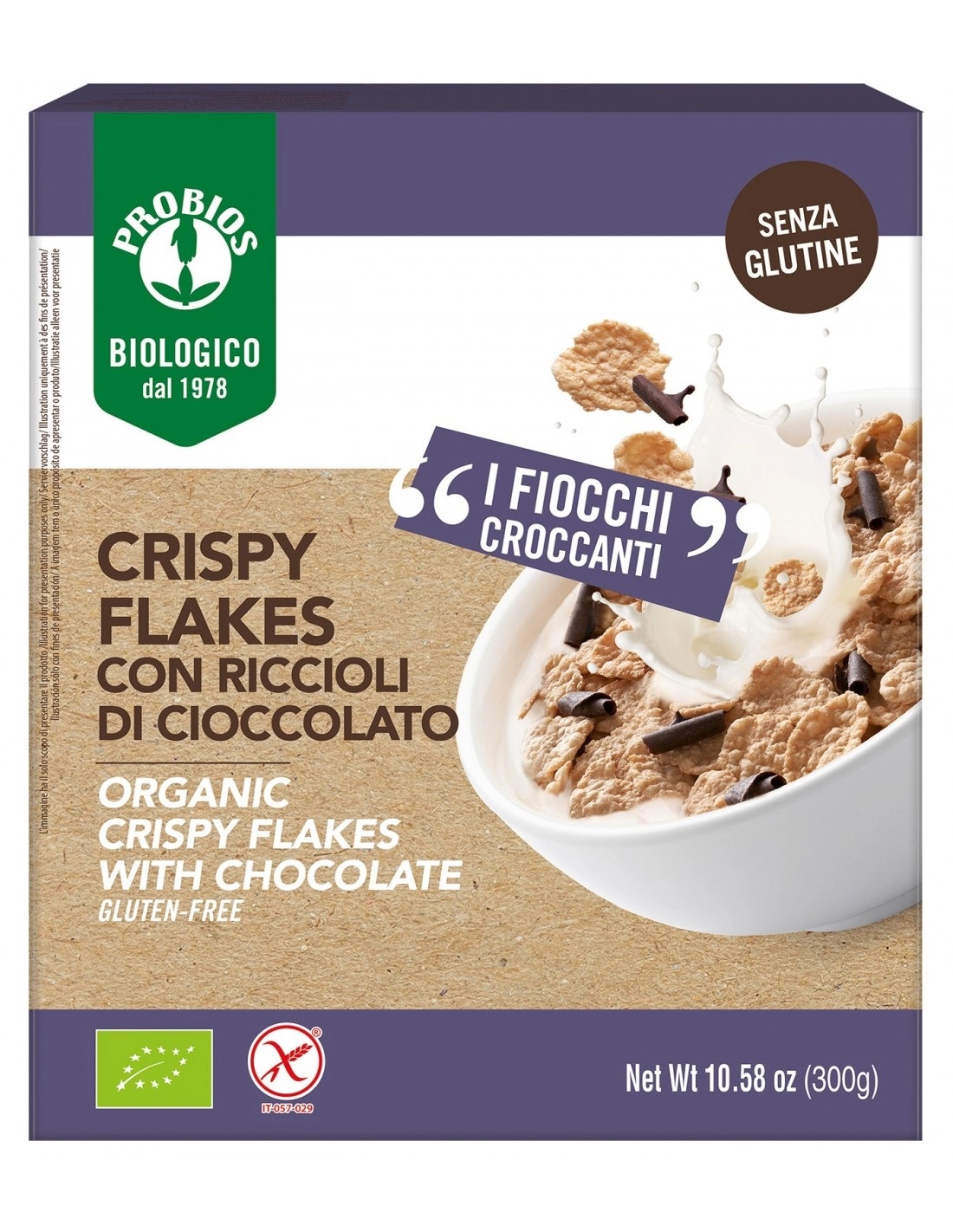 Cereali Crispy Flakes con Riccioli di Cioccolato Senza Glutine - Probios