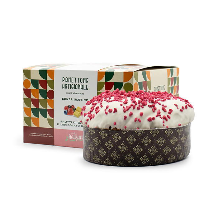 Panettone Cioccolato Bianco e Frutti di Bosco Senza Glutine 600g - Natisani